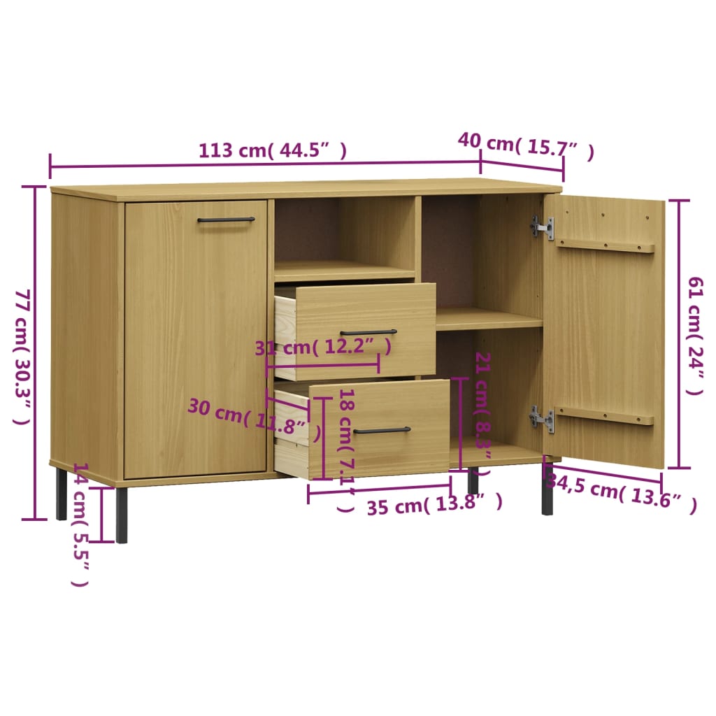 Dressoir Met Metalen Poten Oslo 113X40X77 Cm Grenenhout Bruin