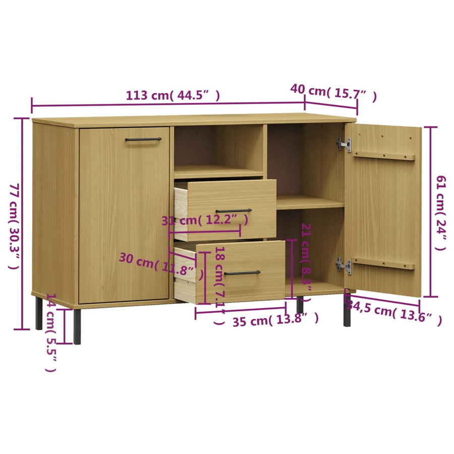 Dressoir Met Metalen Poten Oslo 113X40X77 Cm Grenenhout Bruin
