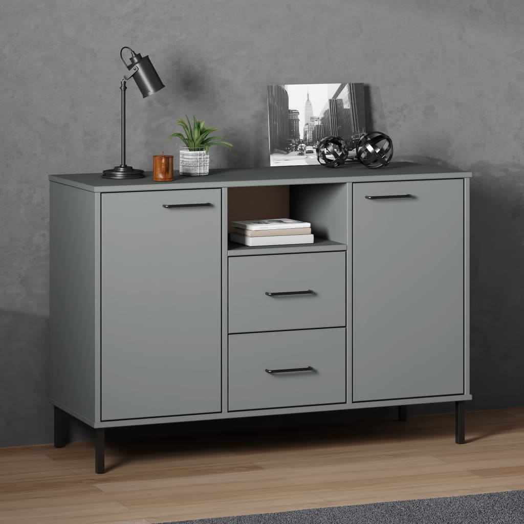 Dressoir Met Metalen Poten Oslo 113X40X77 Cm Grenenhout Grijs
