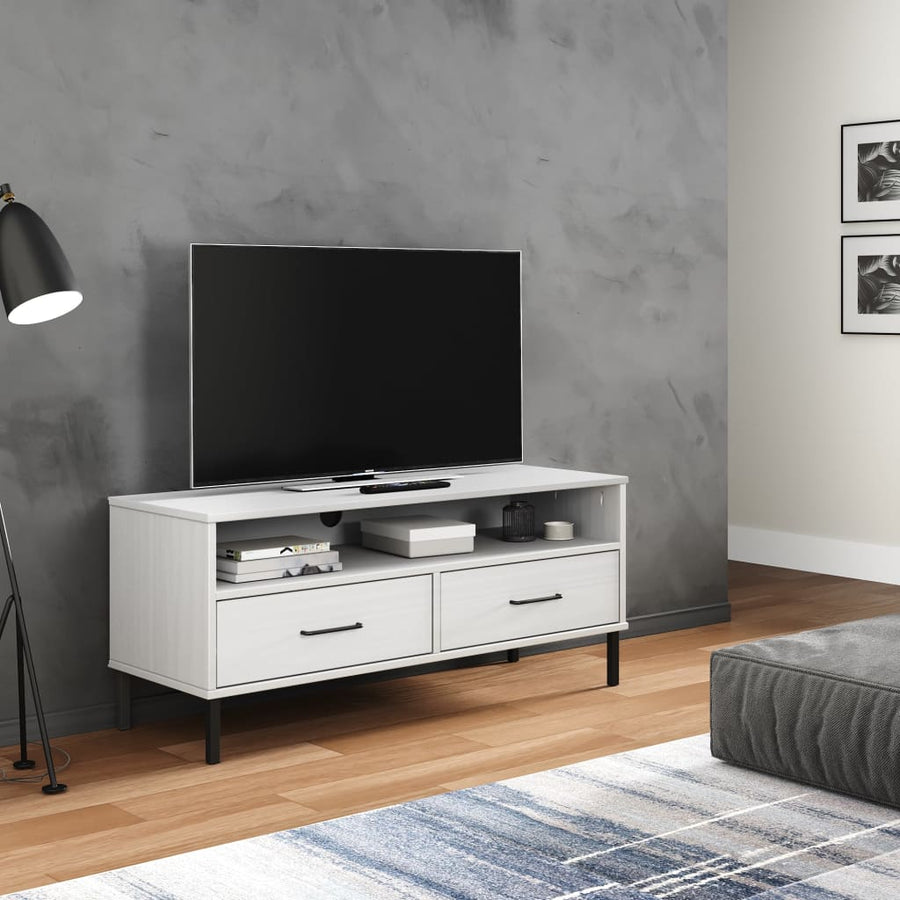Tv-Meubel Met Metalen Poten Oslo Massief Grenenhout Wit