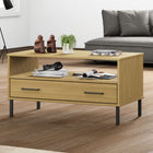 Salontafel massief grenenhout metaal 85x50x45 cm bruin