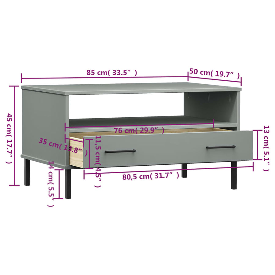 Salontafel Met Metalen Poten Oslo 85X50X45 Cm Hout Grijs