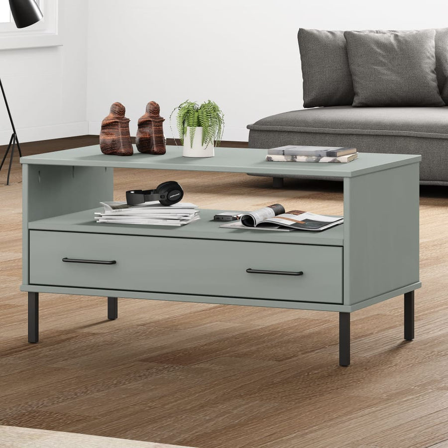Salontafel Met Metalen Poten Oslo 85X50X45 Cm Hout Grijs