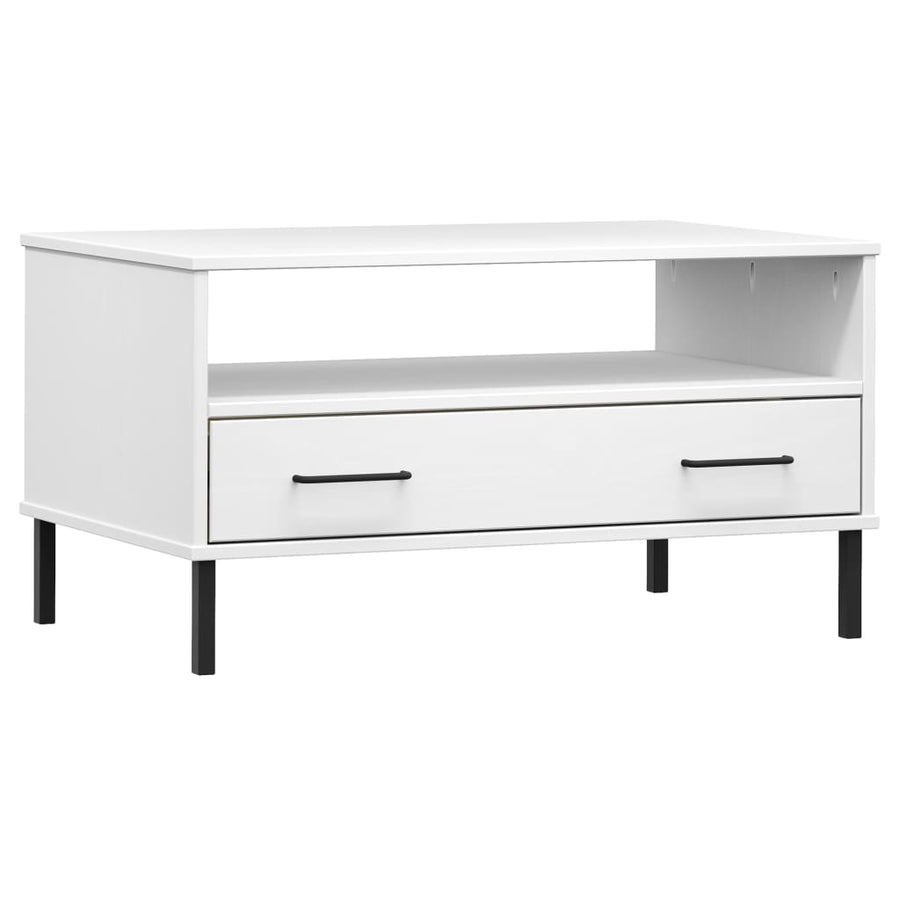 Salontafel Met Metalen Poten Oslo 85X50X45 Cm Masssief Hout Wit
