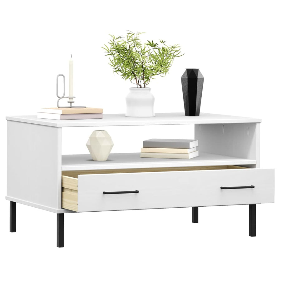 Salontafel Met Metalen Poten Oslo 85X50X45 Cm Masssief Hout Wit