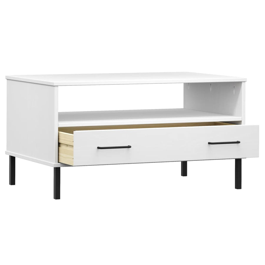 Salontafel Met Metalen Poten Oslo 85X50X45 Cm Masssief Hout Wit