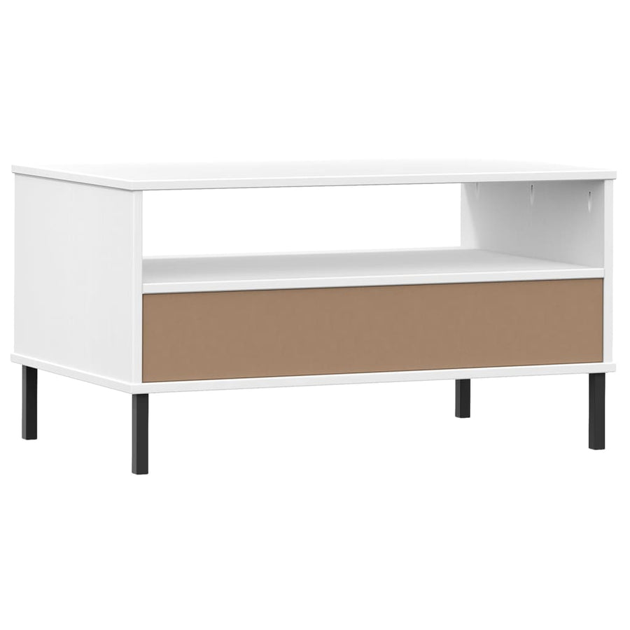 Salontafel Met Metalen Poten Oslo 85X50X45 Cm Masssief Hout Wit