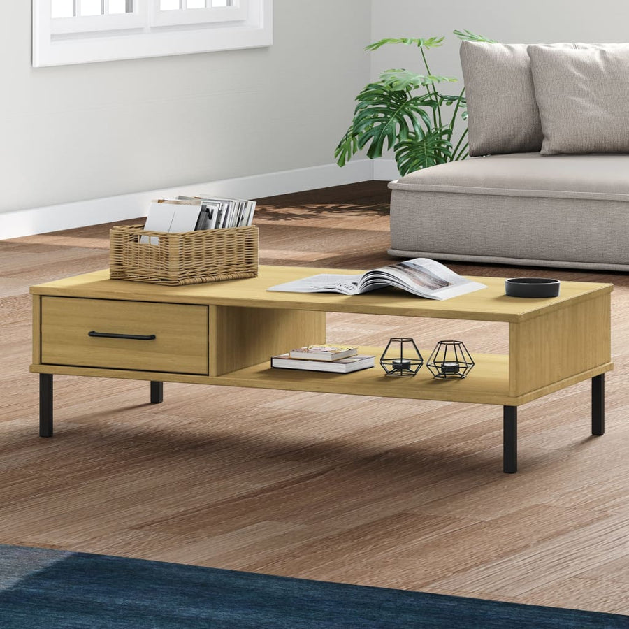 Salontafel Met Metalen Poten Oslo Massief Grenenhout Bruin