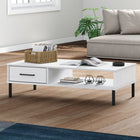 Coffee table with metal legs OSLO solid pine wood white