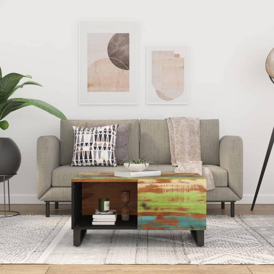 Salontafel 80X50X40 Cm Massief Gerecycled Hout En Bewerkt Hout Multikleur
