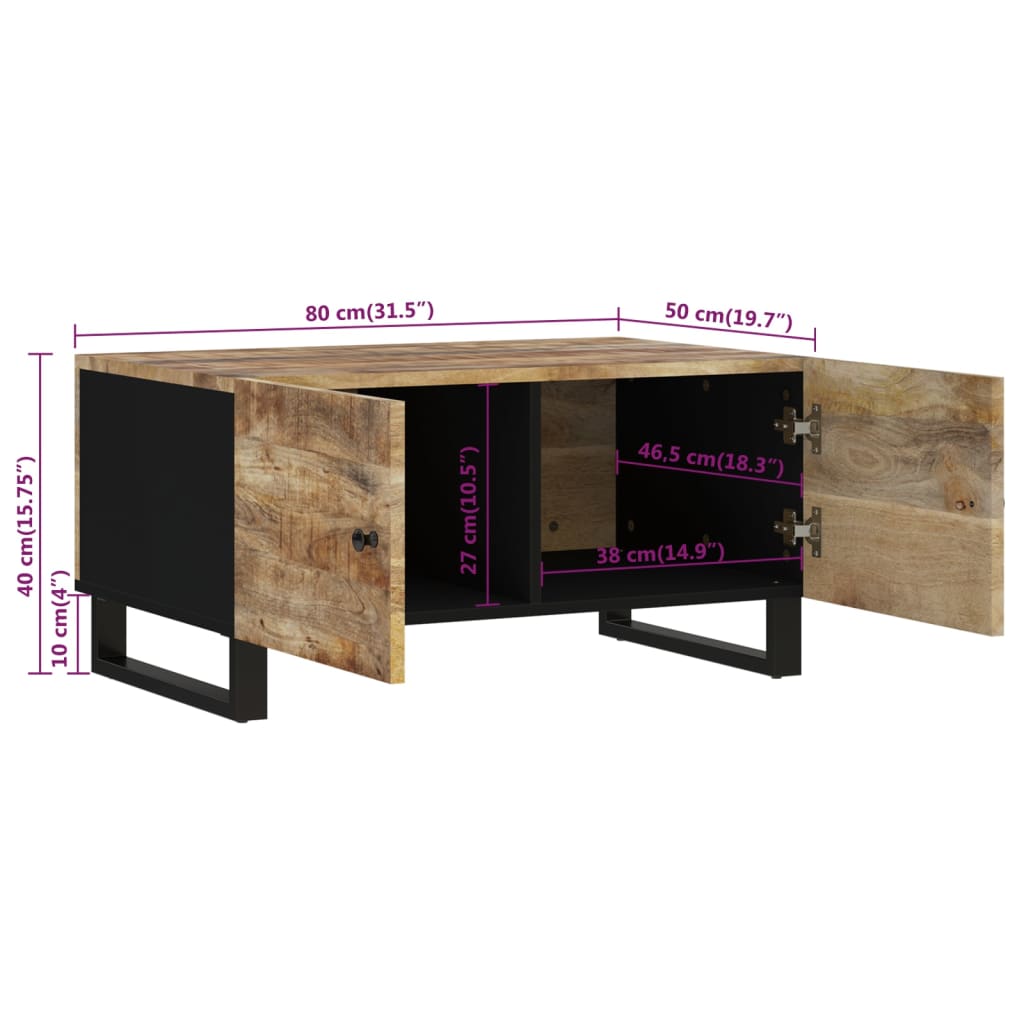 Salontafel 80X50X40 Cm Massief Mangohout En Bewerkt Hout Lichthout