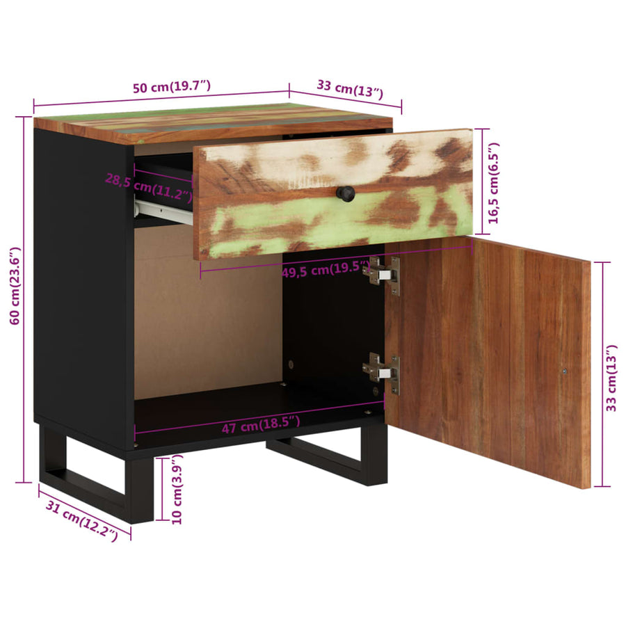 Nachtkastje 50X33X60 Cm Massief Gerecycled Hout En Bewerkt Hout Multikleur