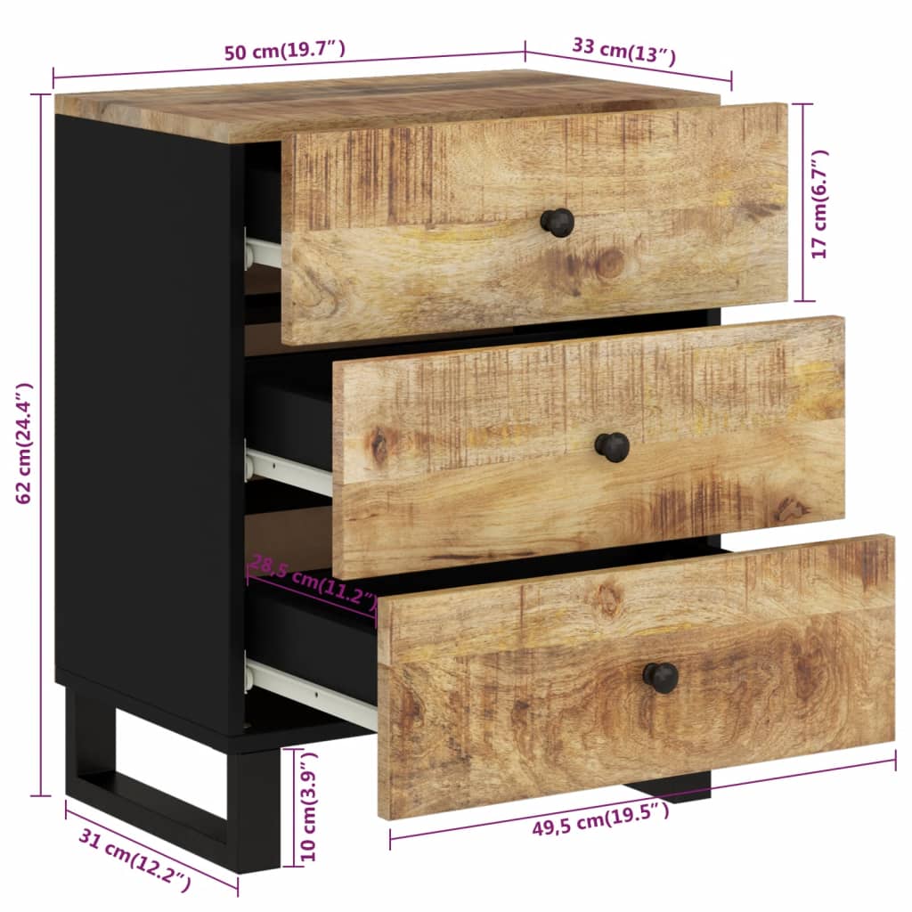 Nachtkastje 50X33X62 Cm Massief Mangohout En Bewerkt Hout