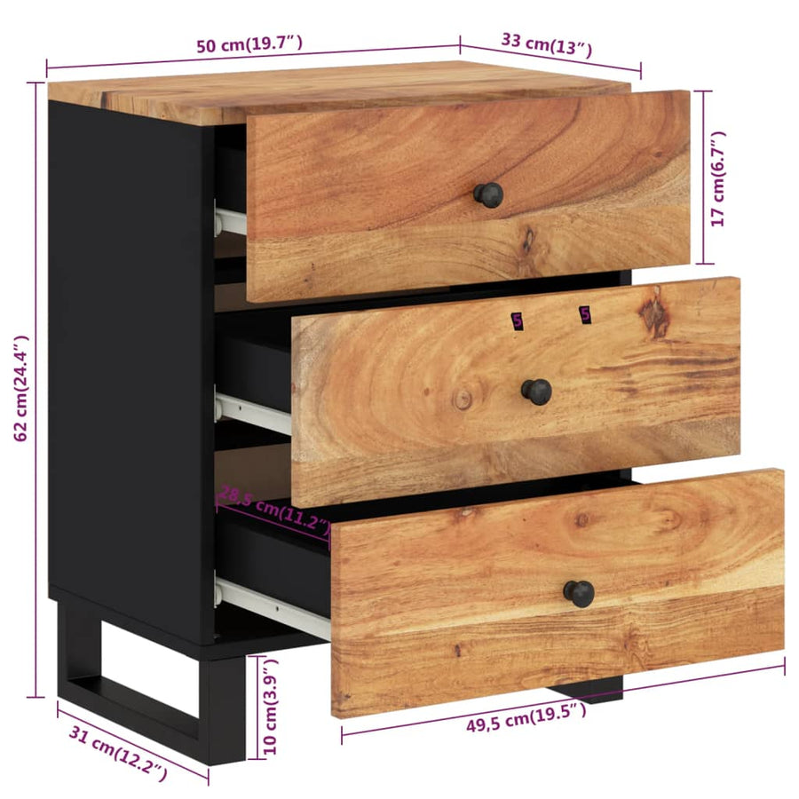 Nachtkastje 50X33X62 Cm Massief Acaciahout En Bewerkt Hout