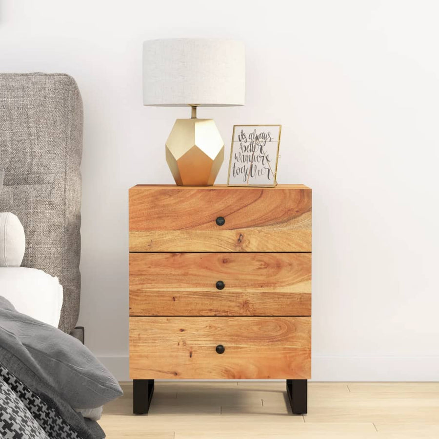 Nachtkastje 50X33X62 Cm Massief Acaciahout En Bewerkt Hout