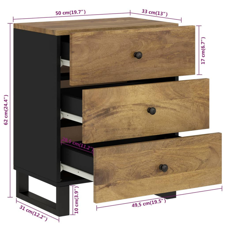 Nachtkastje 50X33X62 Cm Massief Mangohout En Bewerkt Hout