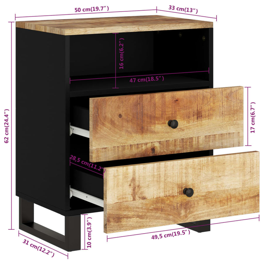 Nachtkastje 50X33X62 Cm Massief Mangohout En Bewerkt Hout
