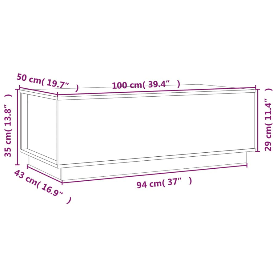 Salontafel 100X50X35 Cm Massief Grenenhout Wit