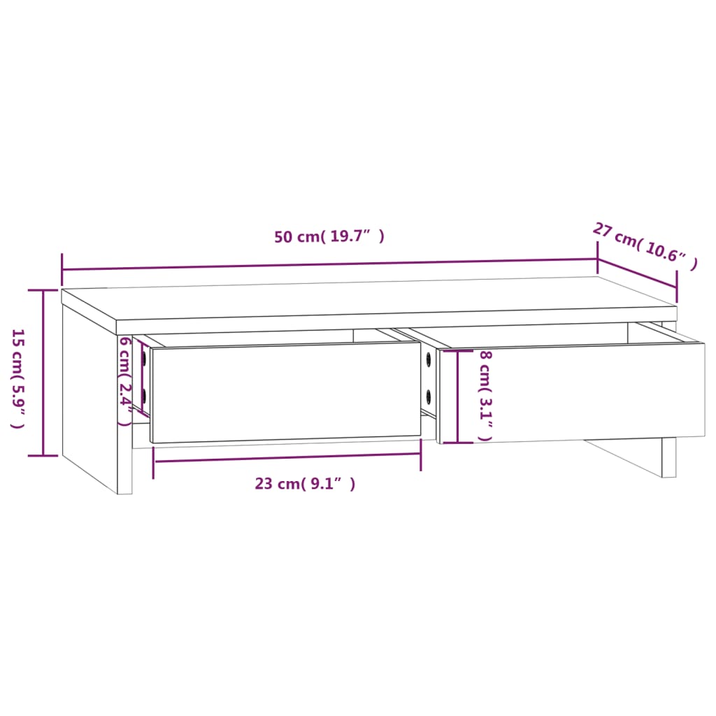 Monitorstandaard 50X27X15 Cm Massief Grenenhout 50 x 27 x 15 cm Naturel