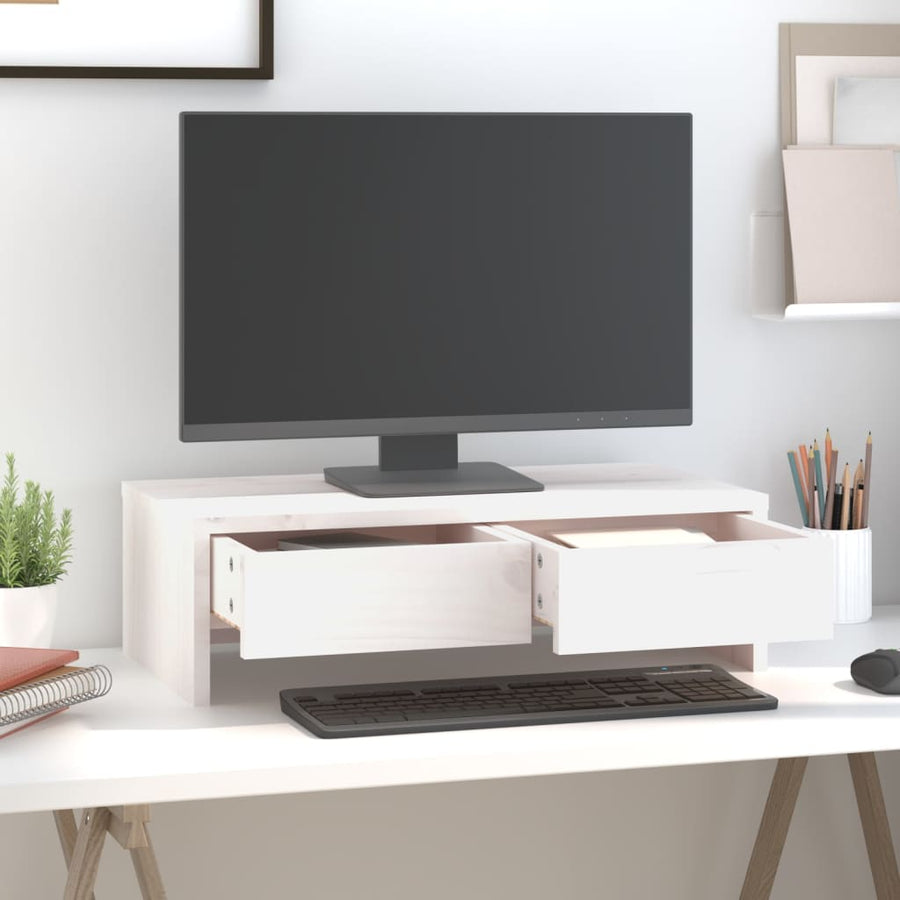 Monitorstandaard Massief Grenenhout 50 x 27 x 15 cm Wit