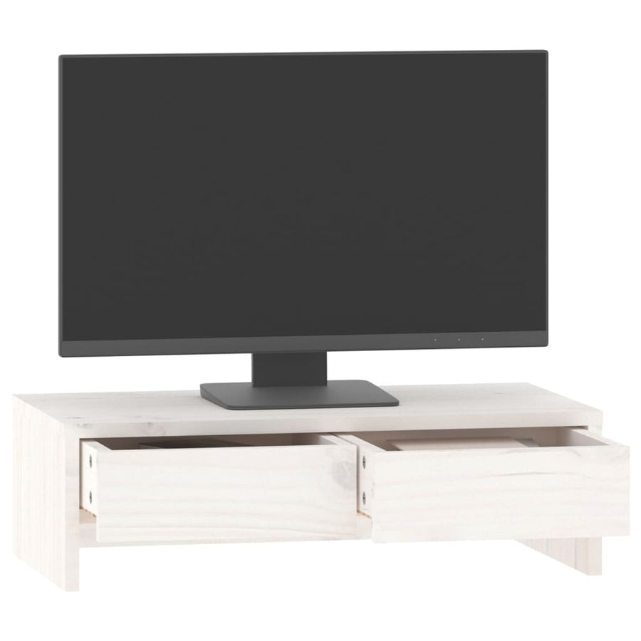 Monitorstandaard Massief Grenenhout 50 x 27 x 15 cm Wit