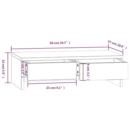 Monitorstandaard Massief Grenenhout 50 x 27 x 15 cm Wit