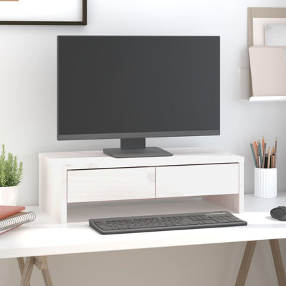 Monitorstandaard Massief Grenenhout 50 x 27 x 15 cm Wit