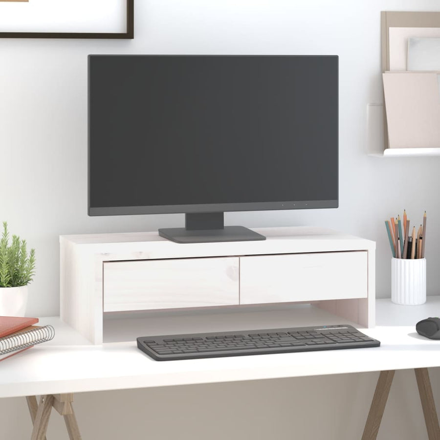 Monitorstandaard Massief Grenenhout 50 x 27 x 15 cm Wit