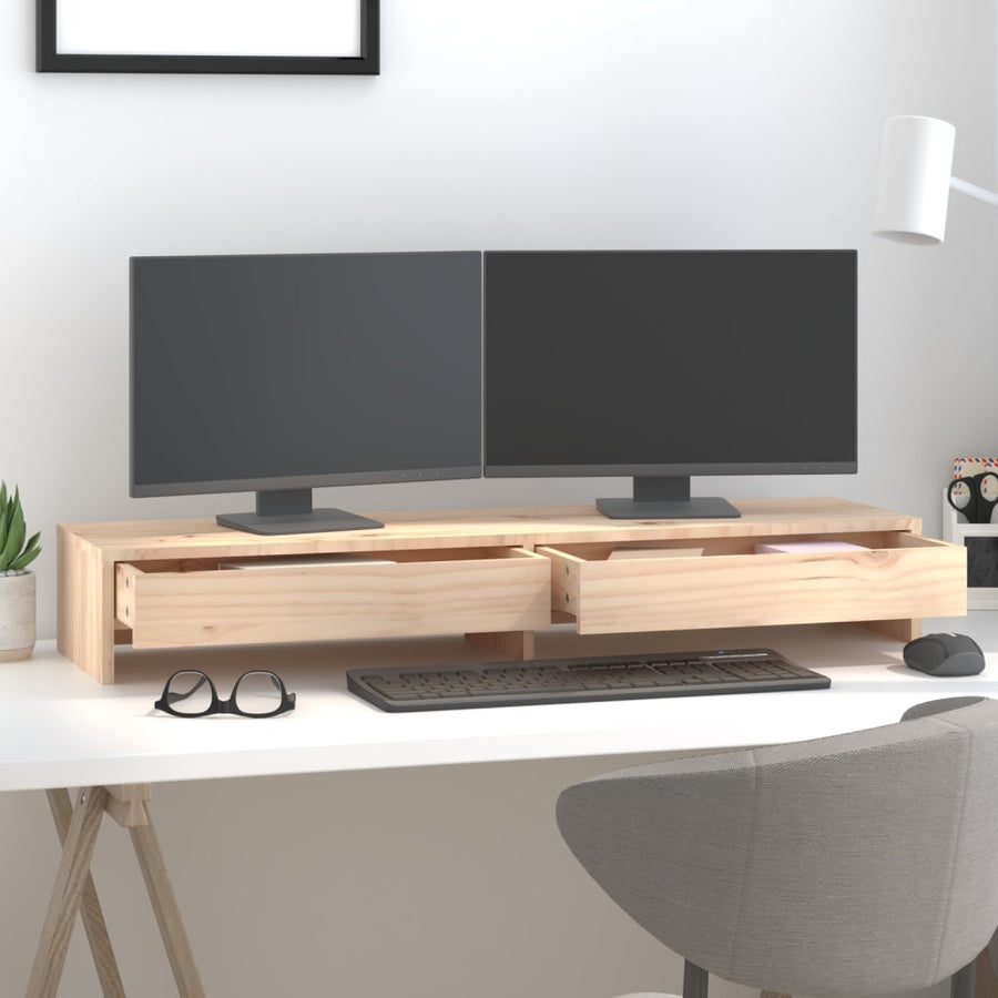 Monitorstandaard Massief Grenenhout 100 x 27 x 15 cm Naturel