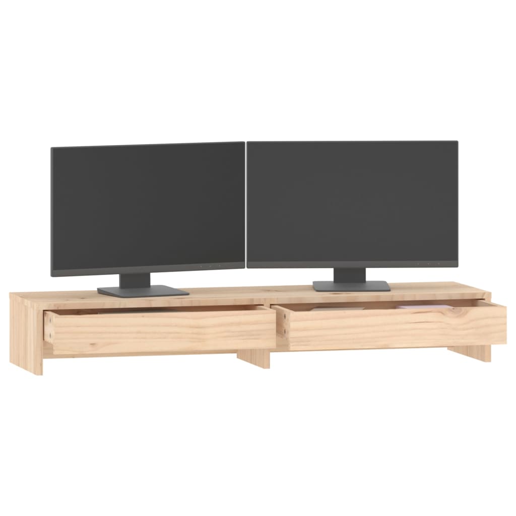 Monitorstandaard Massief Grenenhout 100 x 27 x 15 cm Naturel