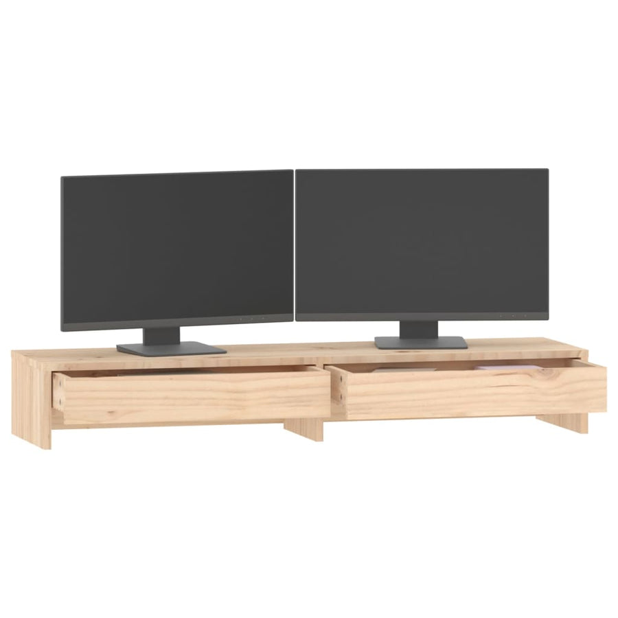 Monitorstandaard Massief Grenenhout 100 x 27 x 15 cm Naturel