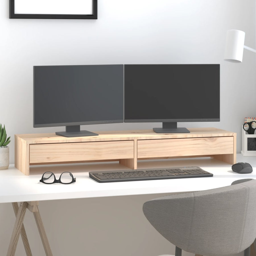 Monitorstandaard Massief Grenenhout 100 x 27 x 15 cm Naturel
