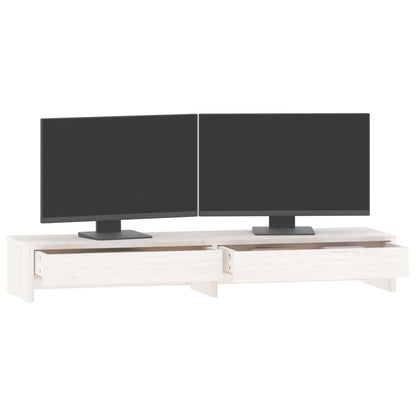 Monitorstandaard Massief Grenenhout 100 x 27 x 15 cm Wit