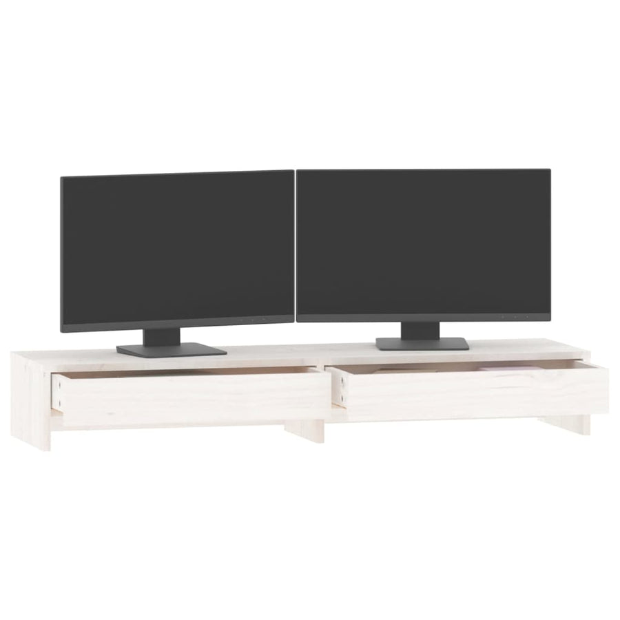 Monitorstandaard Massief Grenenhout 100 x 27 x 15 cm Wit