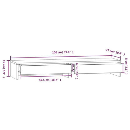 Monitorstandaard Massief Grenenhout 100 x 27 x 15 cm Wit