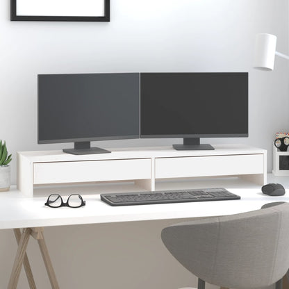 Monitorstandaard Massief Grenenhout 100 x 27 x 15 cm Wit