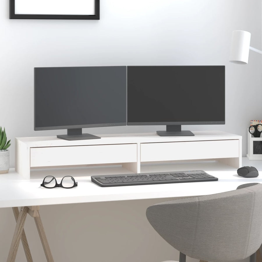 Monitorstandaard Massief Grenenhout 100 x 27 x 15 cm Wit