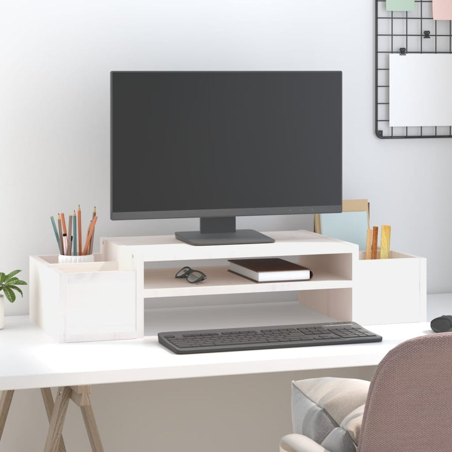 Monitorstandaard 70X27,5X15 Cm Massief Grenenhout 70 x 27.5 x 15 cm Wit