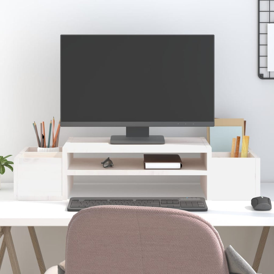 Monitorstandaard 70X27,5X15 Cm Massief Grenenhout 70 x 27.5 x 15 cm Wit