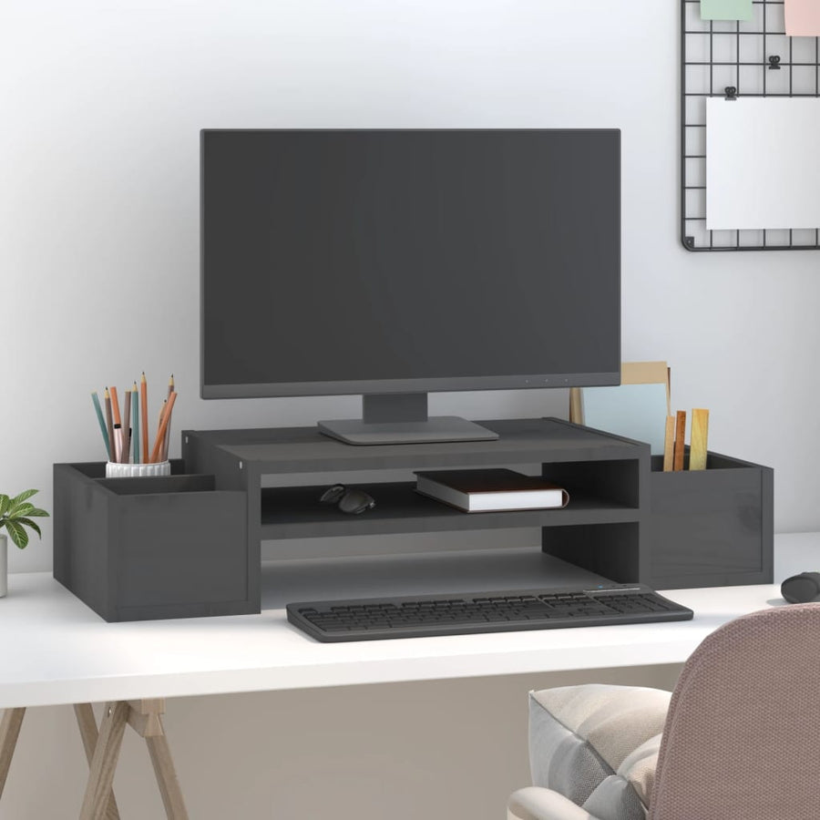 Monitorstandaard 70x27,5x15 cm massief grenenhout grijs 70 x 27.5 x 15 cm Grijs