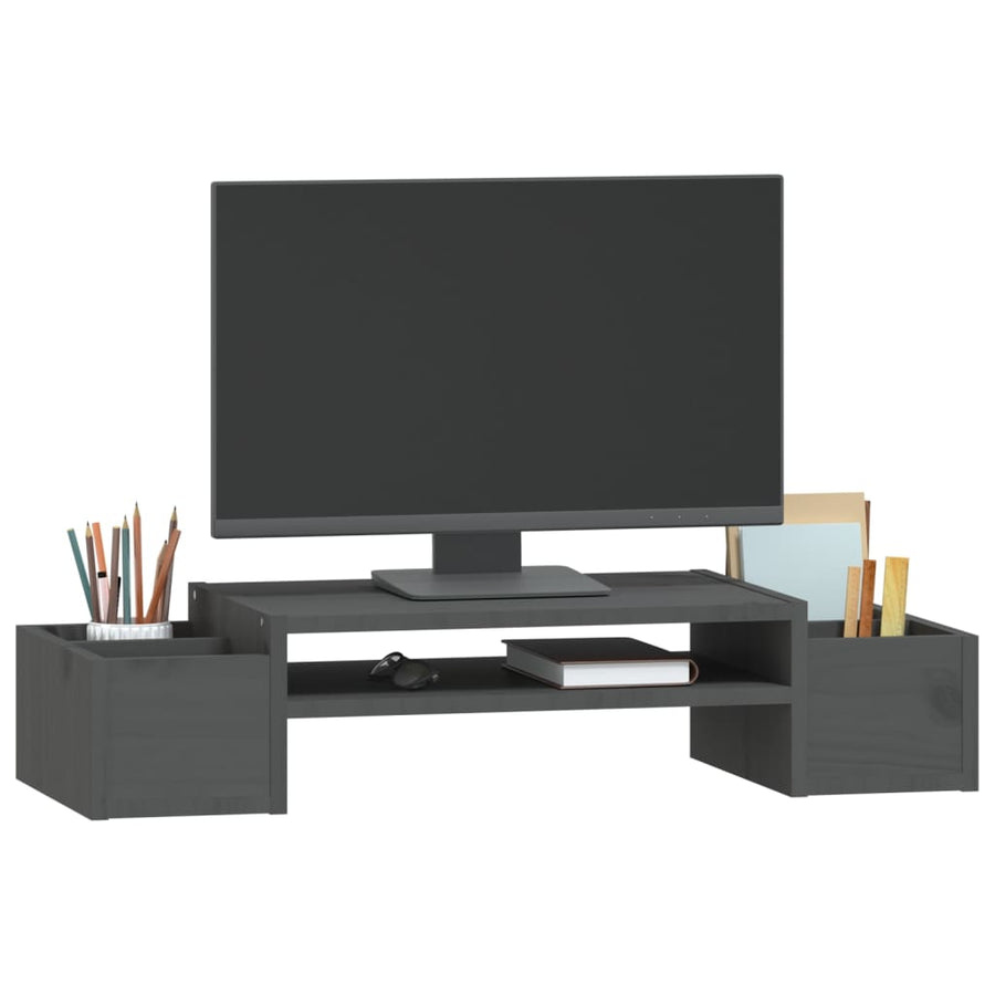 Monitorstandaard 70x27,5x15 cm massief grenenhout grijs 70 x 27.5 x 15 cm Grijs