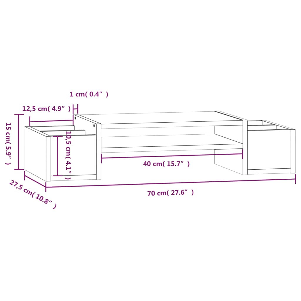 Monitorstandaard 70x27,5x15 cm massief grenenhout grijs 70 x 27.5 x 15 cm Grijs