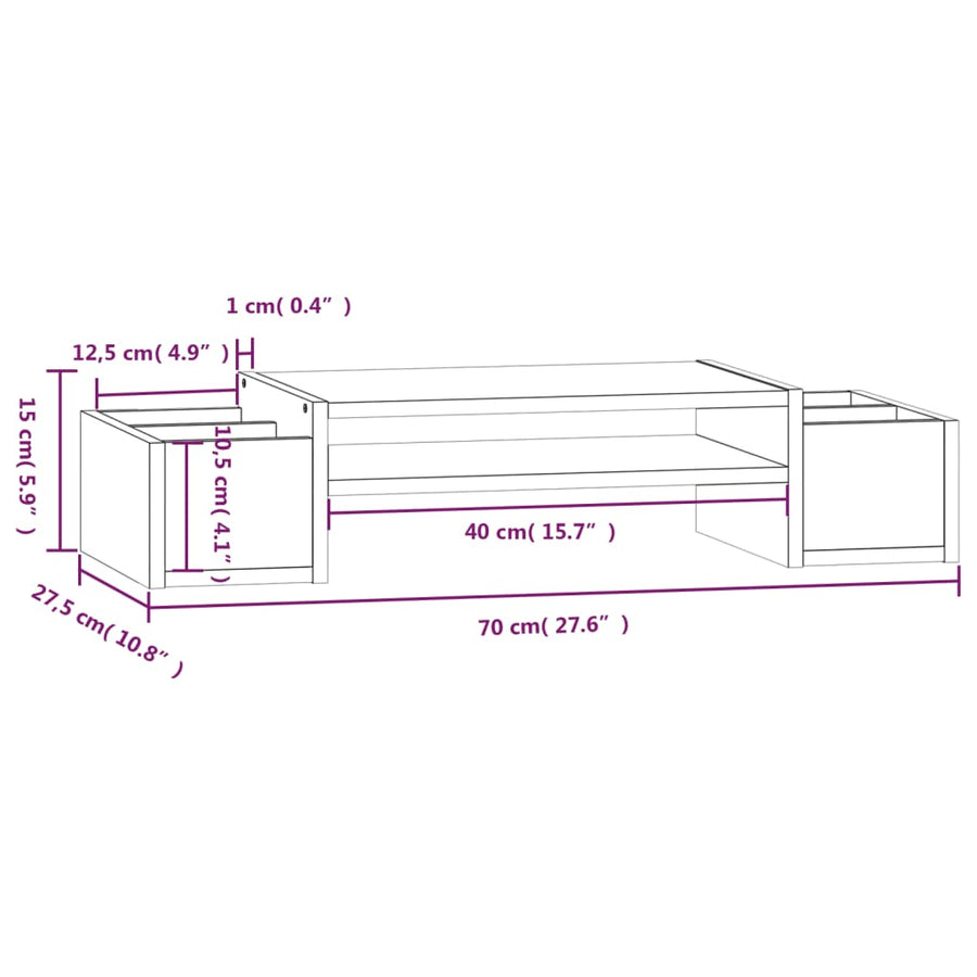 Monitorstandaard 70x27,5x15 cm massief grenenhout grijs 70 x 27.5 x 15 cm Grijs
