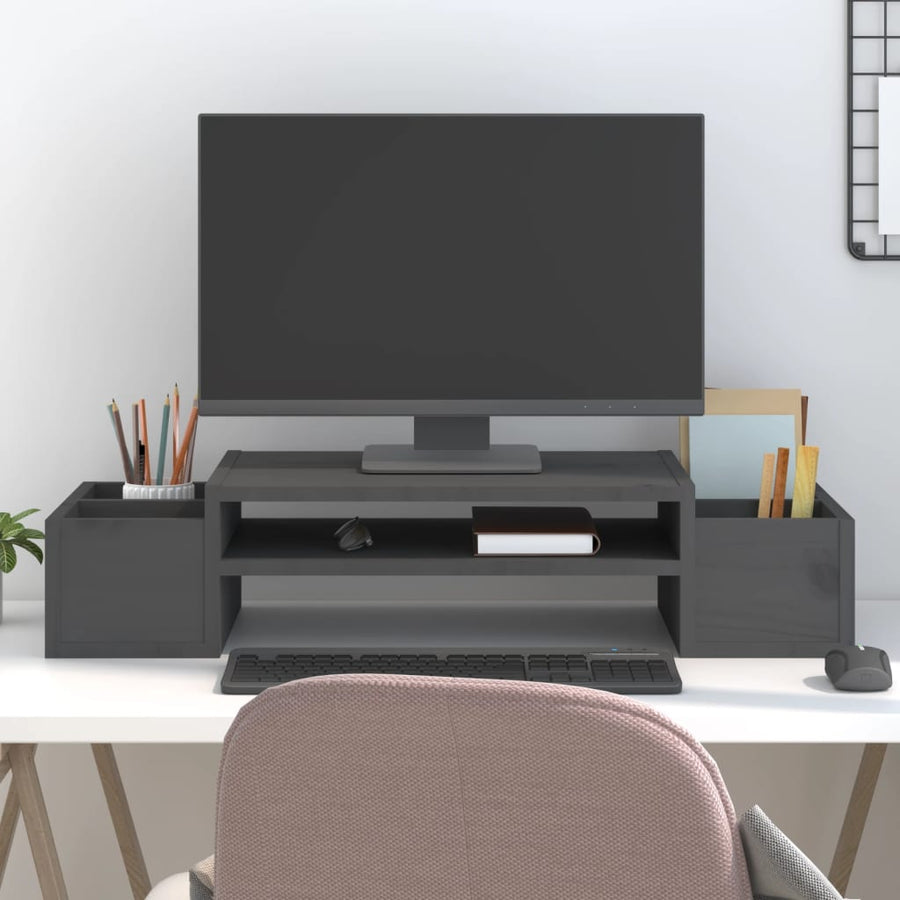 Monitorstandaard 70x27,5x15 cm massief grenenhout grijs 70 x 27.5 x 15 cm Grijs