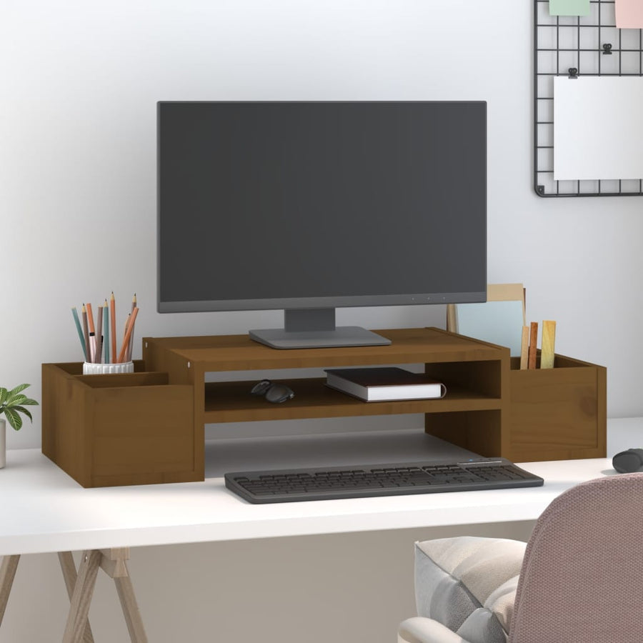 Monitorstandaard 70x27,5x15 cm massief grenenhout honingbruin 70 x 27.5 x 15 cm Honingbruin