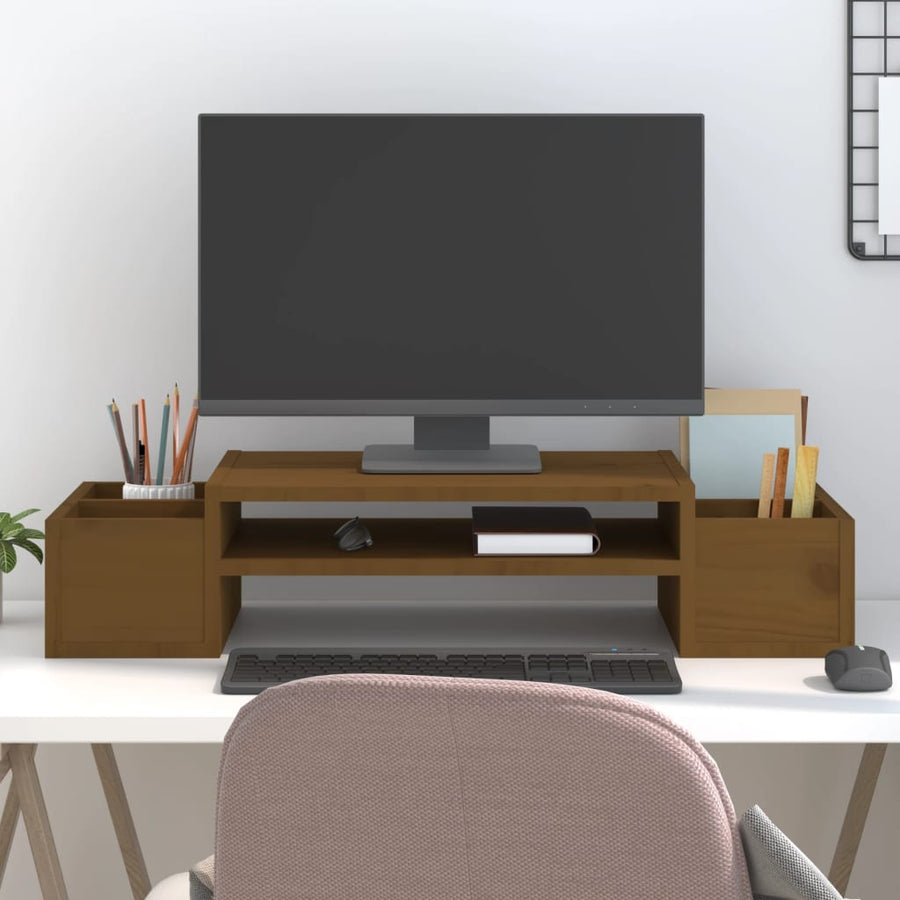 Monitorstandaard 70x27,5x15 cm massief grenenhout honingbruin 70 x 27.5 x 15 cm Honingbruin