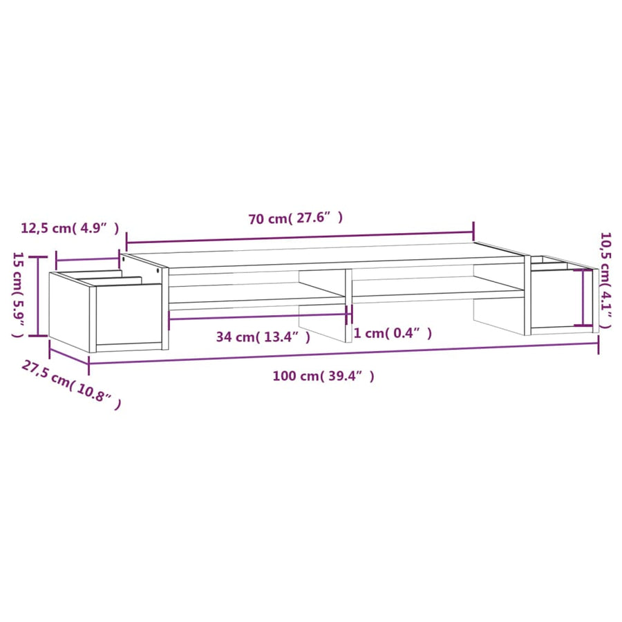 Monitorstandaard 100X27,5X15 Cm Massief Grenenhout 100 x 27.5 x 15 cm Naturel