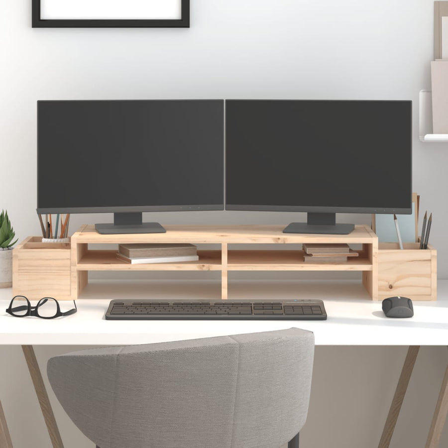 Monitorstandaard 100X27,5X15 Cm Massief Grenenhout 100 x 27.5 x 15 cm Naturel
