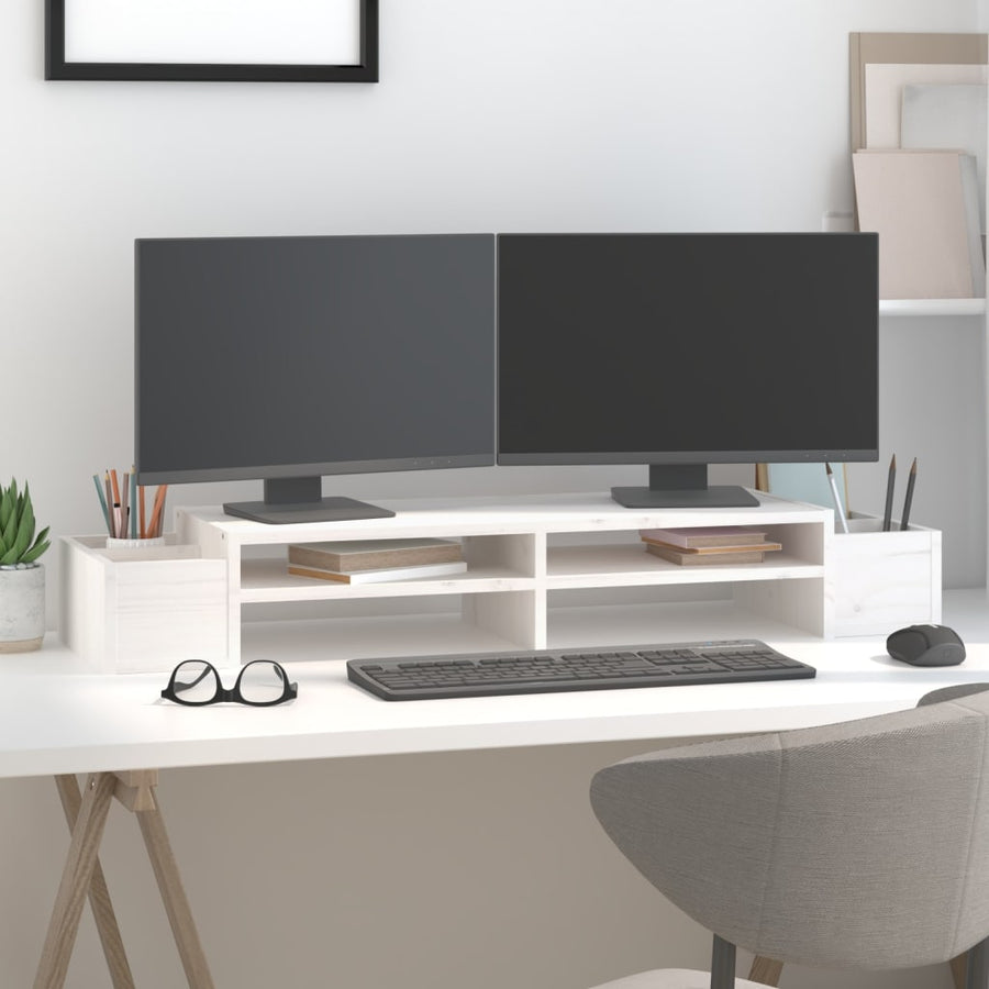 Monitorstandaard 100x27,5x15 cm massief grenenhout wit 100 x 27.5 x 15 cm Wit