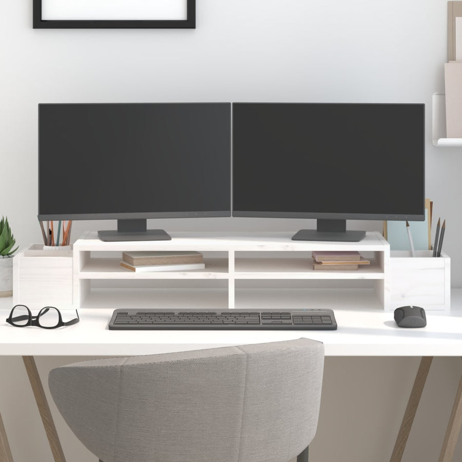 Monitorstandaard 100x27,5x15 cm massief grenenhout wit 100 x 27.5 x 15 cm Wit